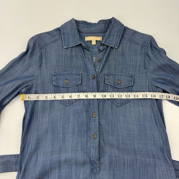 Banana Republic Chambray Shirt Dress Belted Tie Waist Long Sleeve Blue Size 2 - Picture 5 of 9